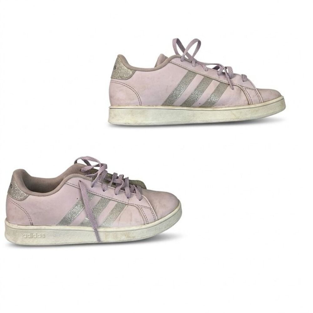 Adidas Grand Court 2.0 K Lavender Purple Silver Glitter Sneakers Youth 6 / Wmn 7 - Picture 5 of 9